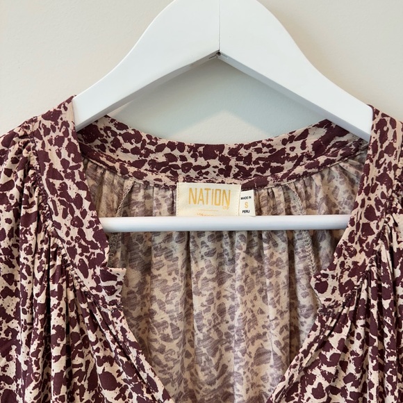 Nation LTD Simona Dress Masquerade Leopard Long Sleeve Maxi Cotton Casual Brown - Picture 5 of 12